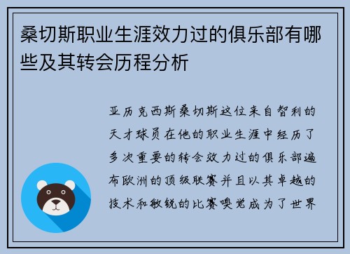 桑切斯职业生涯效力过的俱乐部有哪些及其转会历程分析